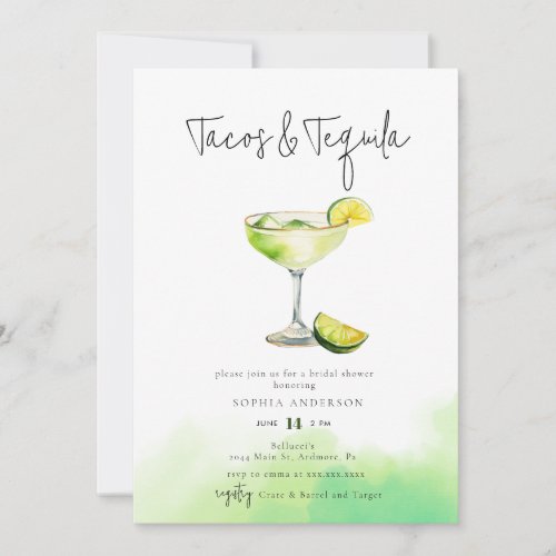 Watercolor Margarita Lime Bridal Shower Invitation