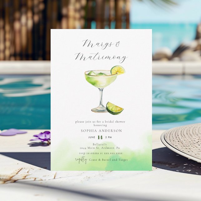 Watercolor Margarita Lime Bridal Shower Invitation (Creator Uploaded)