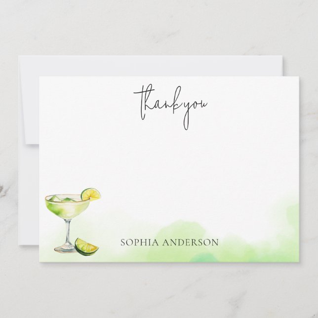 Watercolor Margarita Lime Bridal Shower Thank You Card (Front)