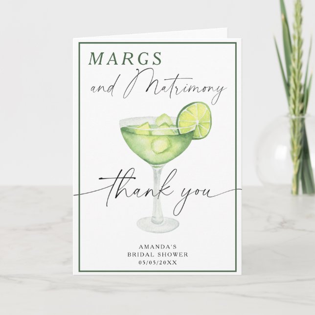 Watercolor Margarita Thank you Bridal shower  Card (Front)