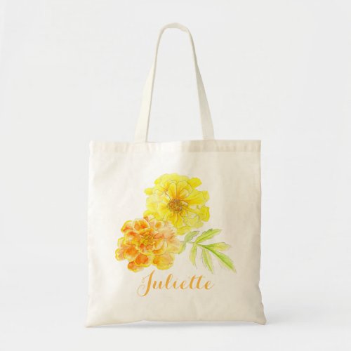 Watercolor marigold yellow  orange library bag