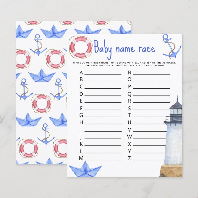 Watercolor marine - Baby name race game (Front/Back)