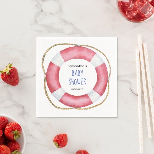 Watercolor marine lifebuoy - baby shower napkins (Insitu)