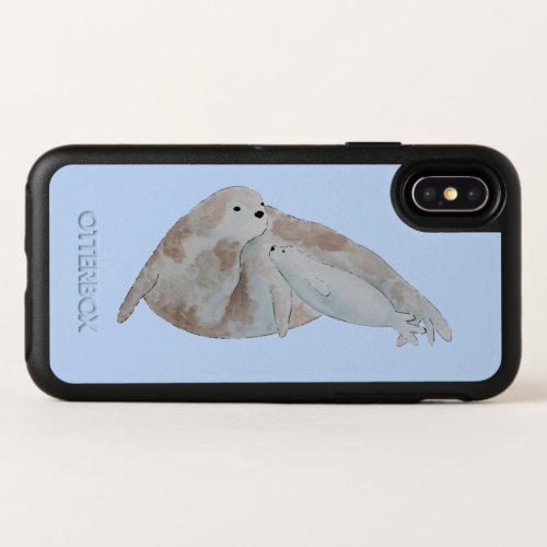 Watercolor Marine Mammal Mother Baby Harp Seal OtterBox Symmetry iPhone X Case
