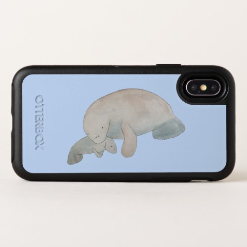 Watercolor Marine Mammal Mother Baby Manatee OtterBox Symmetry iPhone X Case