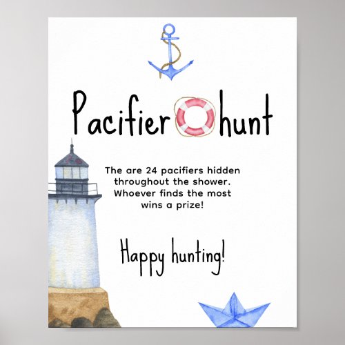 Watercolor marine _ Pacifier hunt game baby shower Poster
