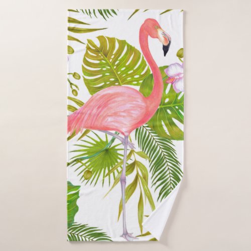 Watercolor marker illustration of pink flamingo bi bath towel