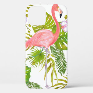 Watercolor marker illustration of pink flamingo bi iPhone 12 case
