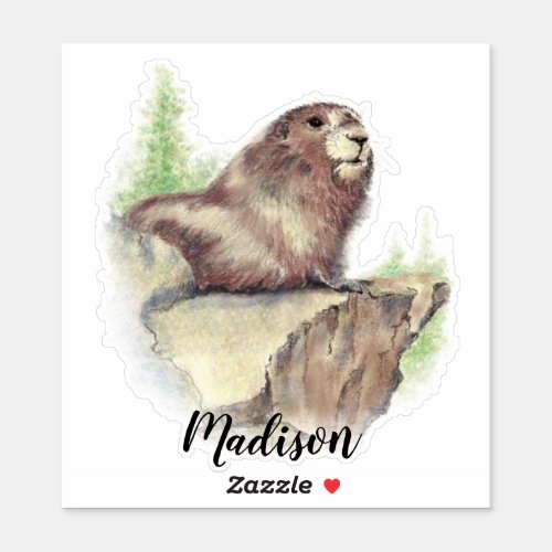Watercolor Marmot Groundhog Animal Custom Name Sticker