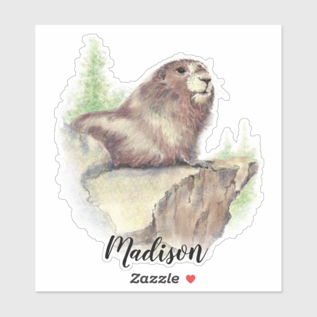 Watercolor Marmot Groundhog Animal Custom Name Sticker (Sheet)