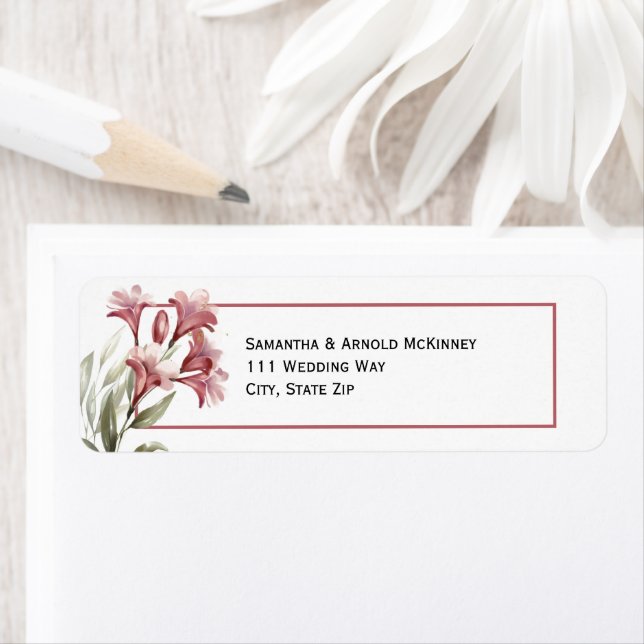 Watercolor Maroon Floral Wedding Address Label (Insitu)
