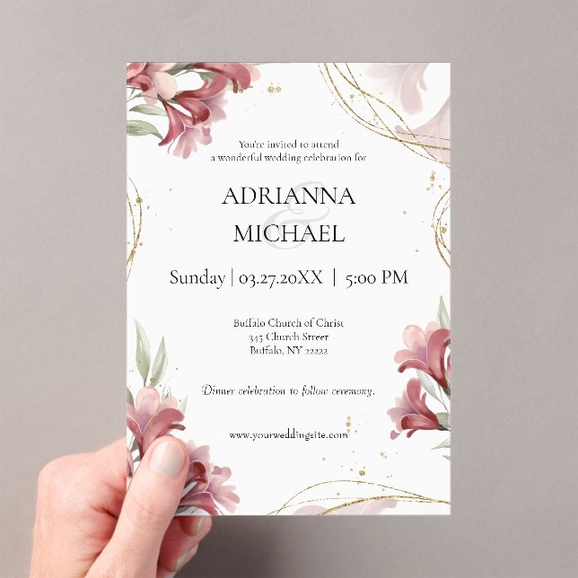 Watercolor Maroon Floral Wedding Invitation (Insitu (Handheld))