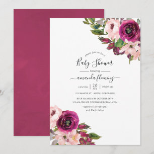 Watercolor Marsala and Blush Floral Baby Shower Invitation