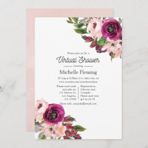 Watercolor Marsala and Blush Floral Virtual Shower Invitation