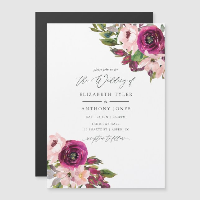 Watercolor Marsala and Blush Floral Wedding Magnetic Invitation (Front/Back)
