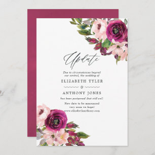 Watercolor Marsala and Blush Floral Wedding Update Invitation