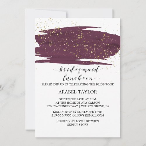 Watercolor Marsala and Gold Bridesmaid Luncheon Invitation