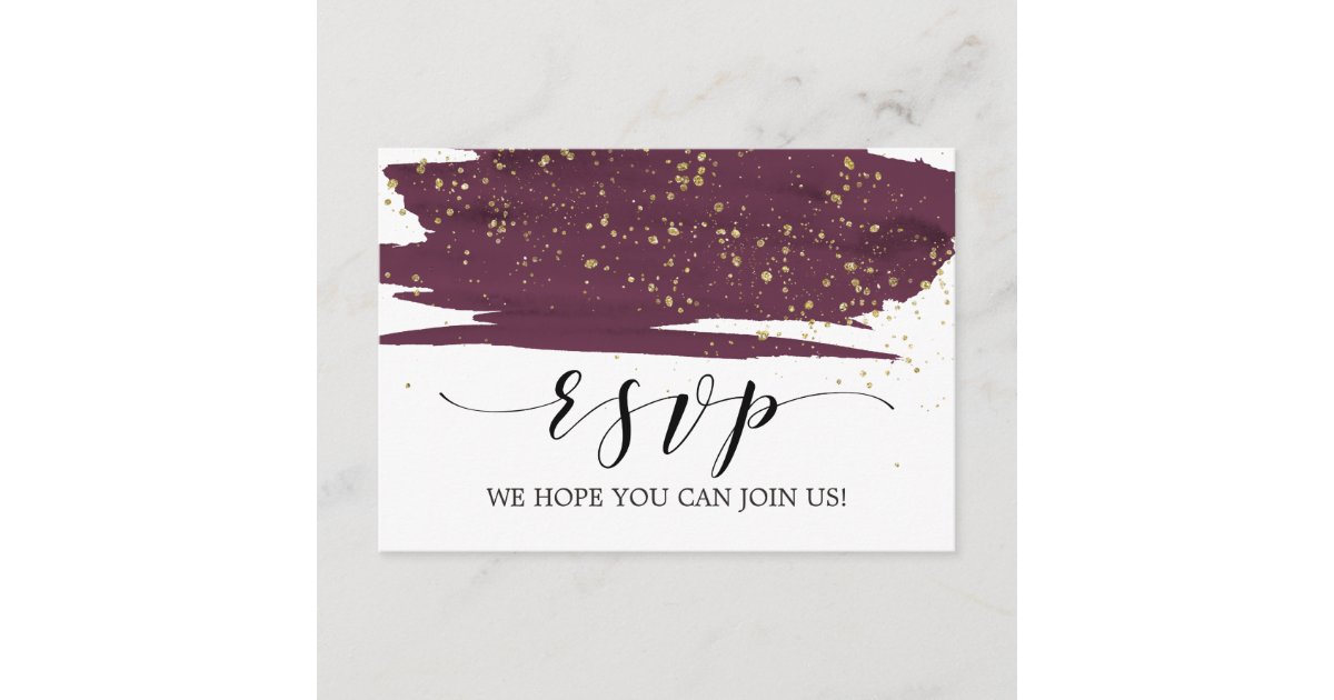 Watercolor Marsala and Gold Menu Choice RSVP Card | Zazzle.com