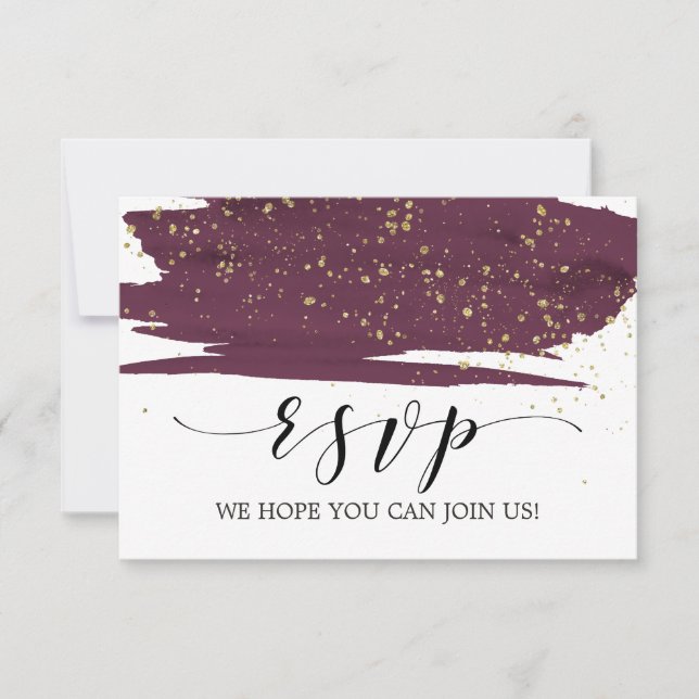 Watercolor Marsala and Gold Menu Choice RSVP Card (Front)