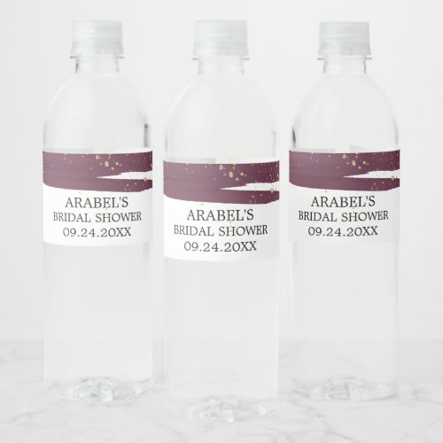 Watercolor Marsala and Gold Sparkle Bridal Shower Water Bottle Label