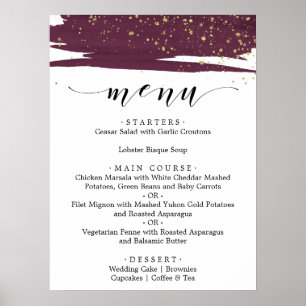Watercolor Marsala and Gold Wedding Dinner Menu Poster