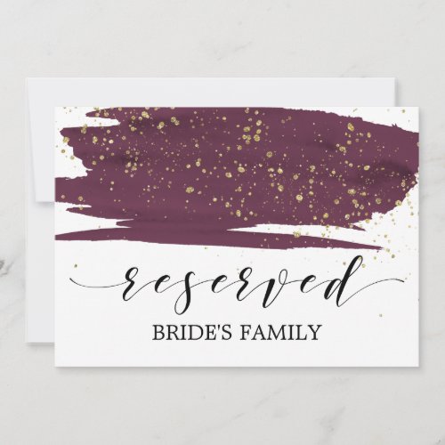 Watercolor Marsala and Gold Wedding Reserved Sign Invitation