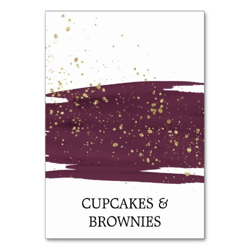 Watercolor Marsala  Gold Sparkle Food Tent Cards