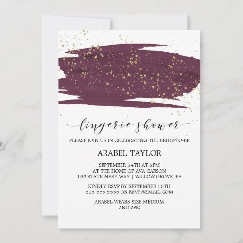 Watercolor Marsala  Gold Sparkle Lingerie Shower Invitation