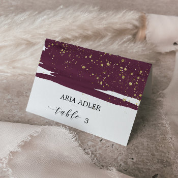 Watercolor Marsala & Gold Wedding Place Cards by FreshAndYummy at Zazzle