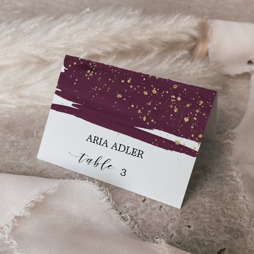 Watercolor Marsala  Gold Wedding Place Cards