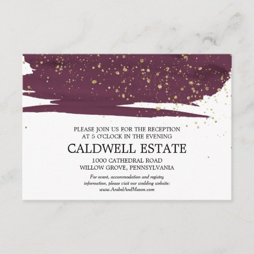 Watercolor Marsala  Gold Wedding Reception Card