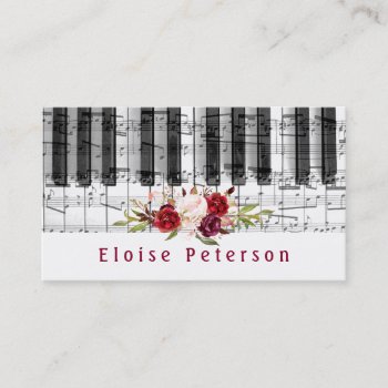 Watercolor Marsala Peonies Pianist Business Card by musickitten at Zazzle