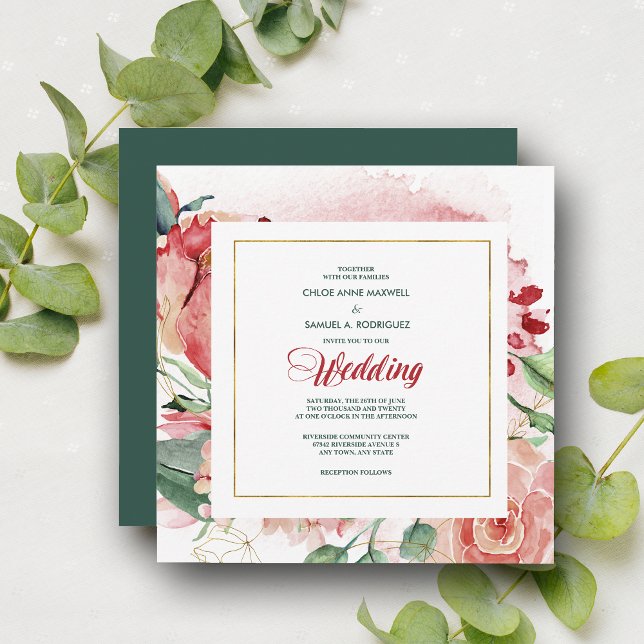 Watercolor Marsala Red Floral Wedding Invitation (Creator Uploaded)