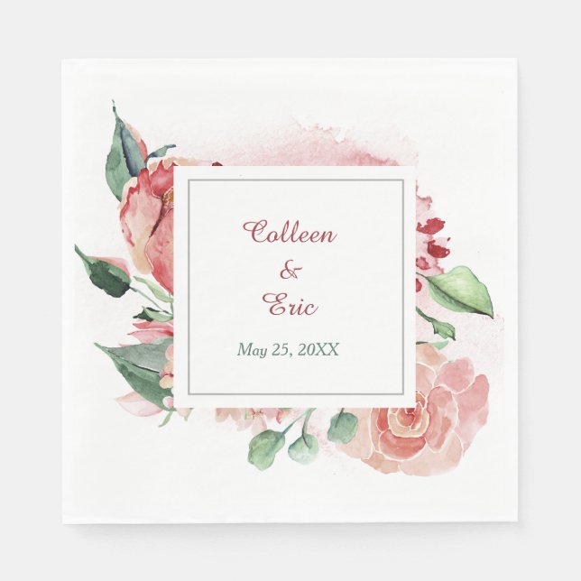 Watercolor Marsala Red Floral Wedding Napkins (Front)