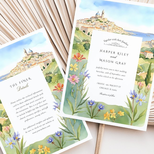 Watercolor Marseille Mediterranean Wedding Invitation (Creator Uploaded)