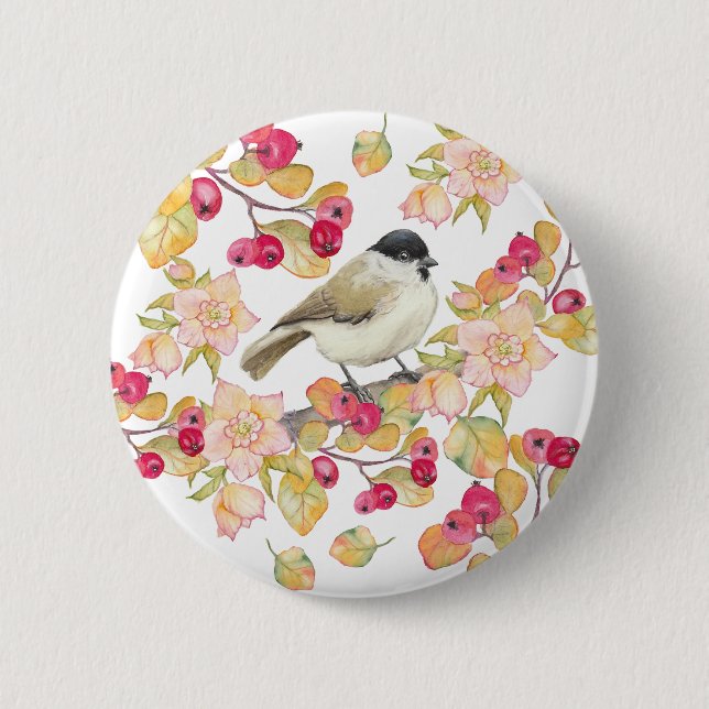 Watercolor Marsh Tit Button (Front)