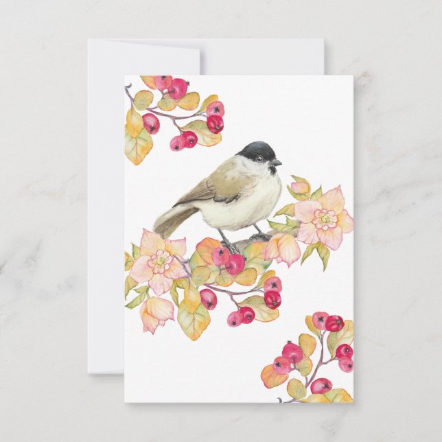 Watercolor Marsh Tit Thank You Card (Front)