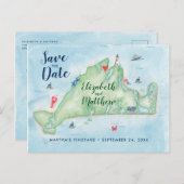 Watercolor Marthas Vineyard Map Save the Date Announcement Postcard (Front/Back)