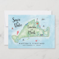 Watercolor Marthas Vineyard Map Save the Date