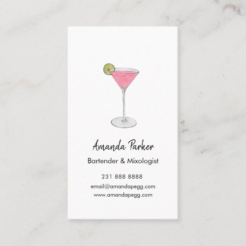 Watercolor Martini bartender Mixologist  Business Card
