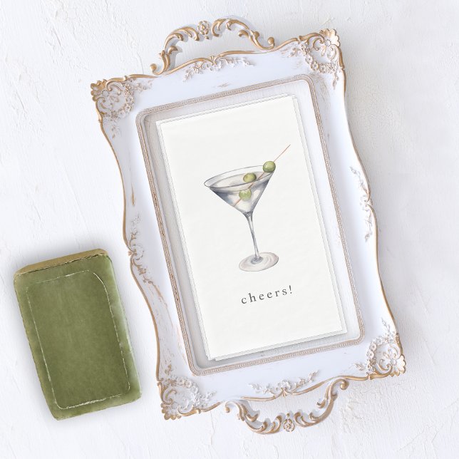 Watercolor Martini Cocktail Cheers Paper Guest Towels (Creator Uploaded)