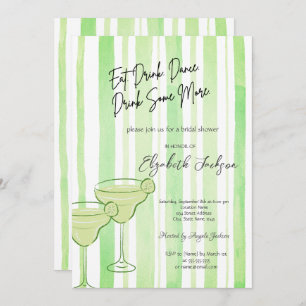 Watercolor Martini Green Stripes Bridal Shower Invitation