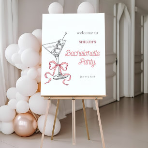 Watercolor Martini Pink Bow Bachelorette Welcome Foam Board