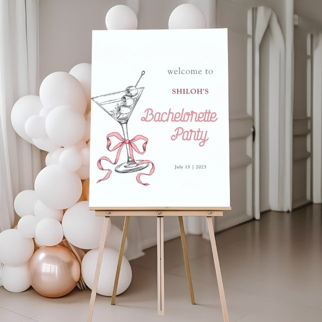 Watercolor Martini Pink Bow Bachelorette Welcome Foam Board (Creator Uploaded)