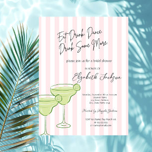 Watercolor Martini Pink Stripes Bridal Shower Invitation