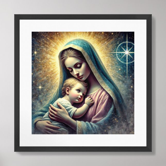 Watercolor Mary and little baby Jesus nativity Framed Art (Framed Front)