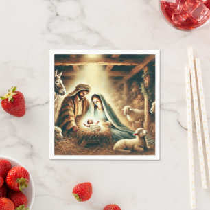 Watercolor Mary Joseph & Jesus Nativity Decoupage Napkins