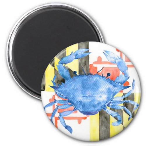 Watercolor maryland flag and blue crab magnet