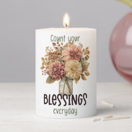 Watercolor Mason Jar Bouquet with Autumn Florals Pillar Candle