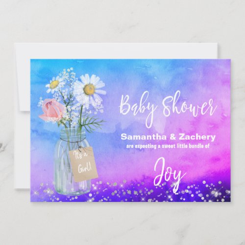 *~* Watercolor Mason Jar Floral Baby Shower Rustic Invitation